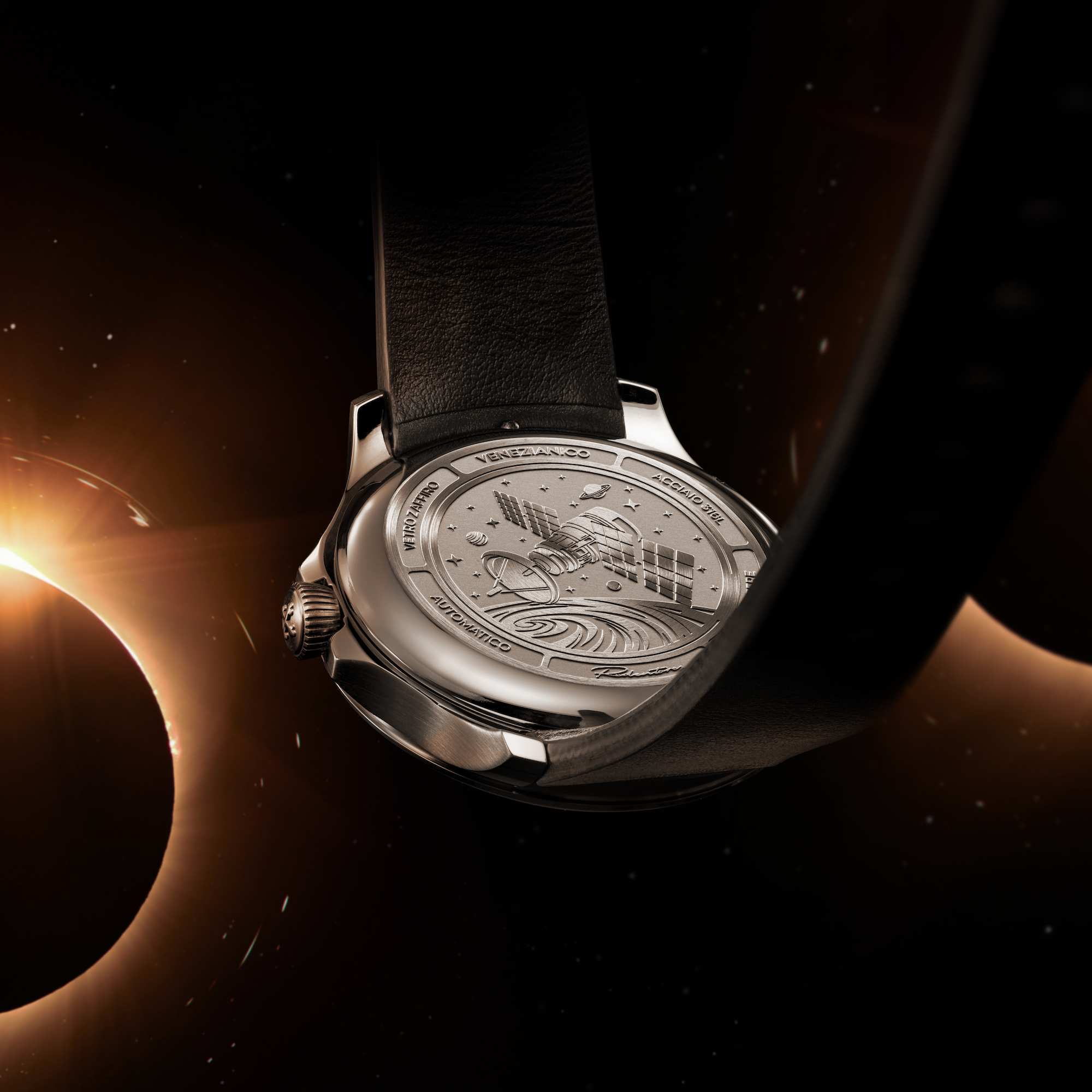 fondello inciso redentore ultrablack con satellite spazio