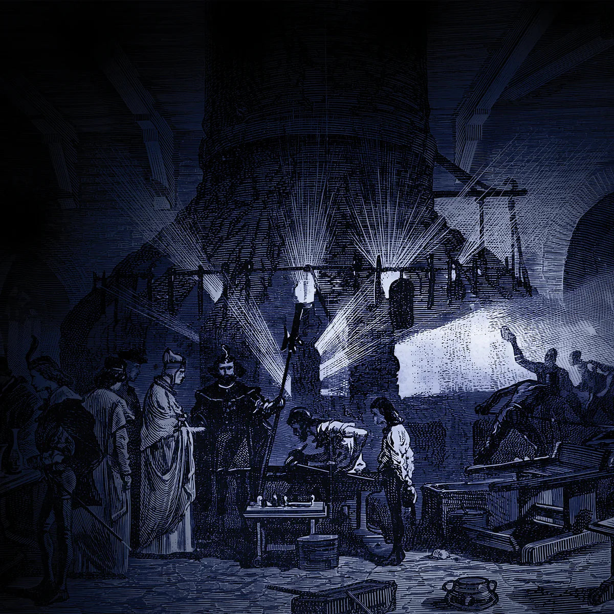 disegno storico mastri vetrai veneziani con visita del doge