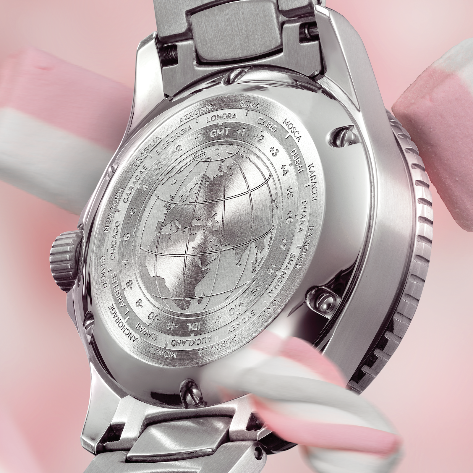 NEREIDE GMT Rosa fondello inciso mappamondo - 3521506C