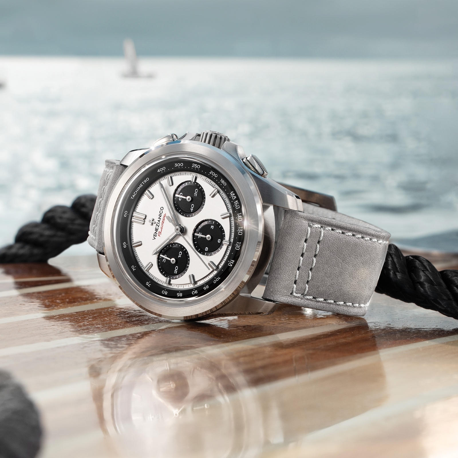 BUCINTORO 42 bianco e nero cinturino in pelle con sfondo mare - 8221510C