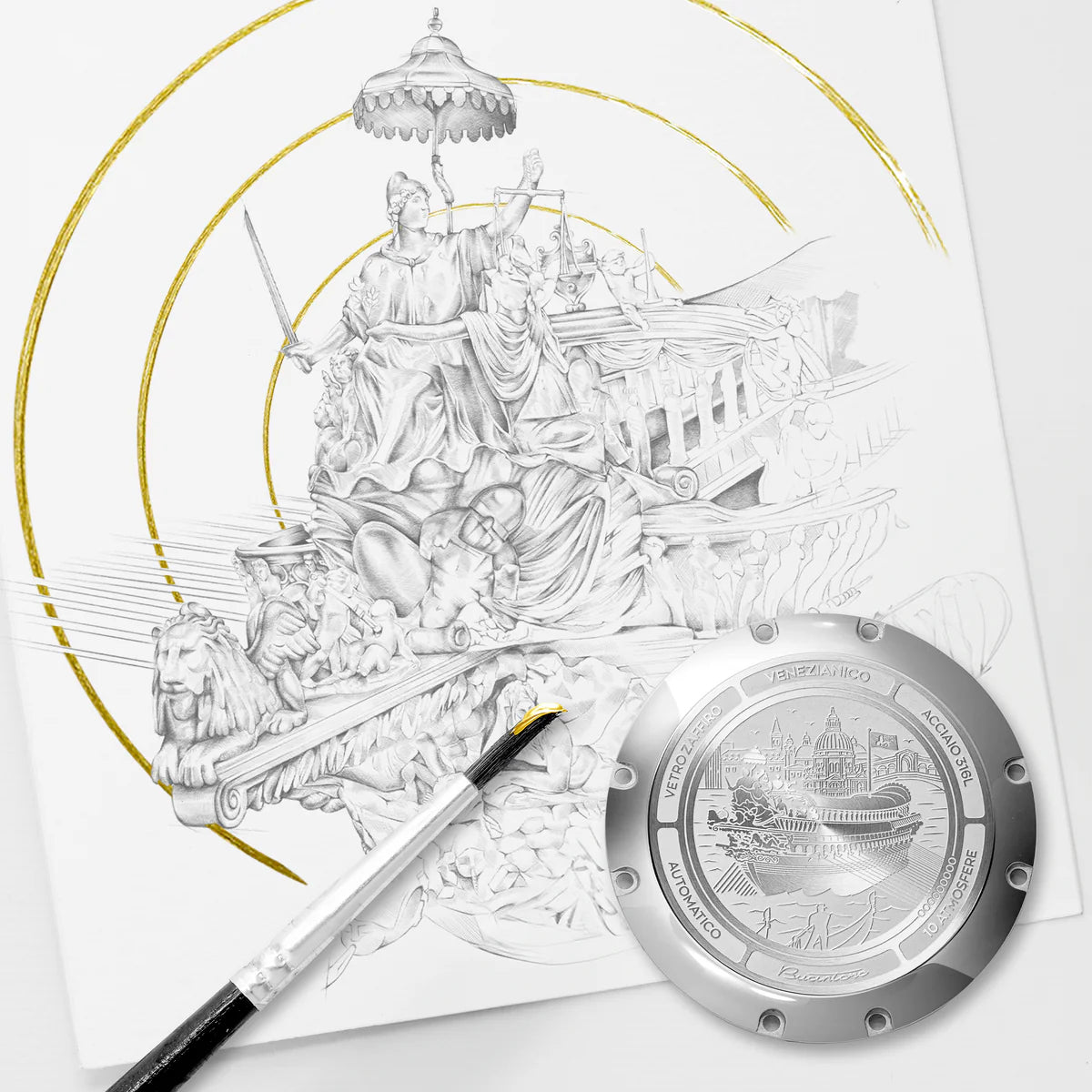 disegno galea del doge da cui nasce l'ispirazione per l'incisione nel fondello