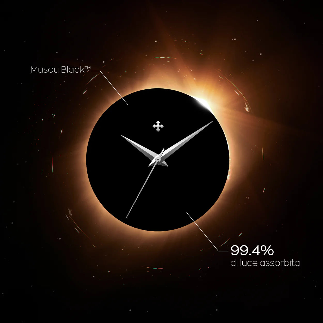 quadrante ultrablack con vernice musou black che assorbe il 99.4% della luce